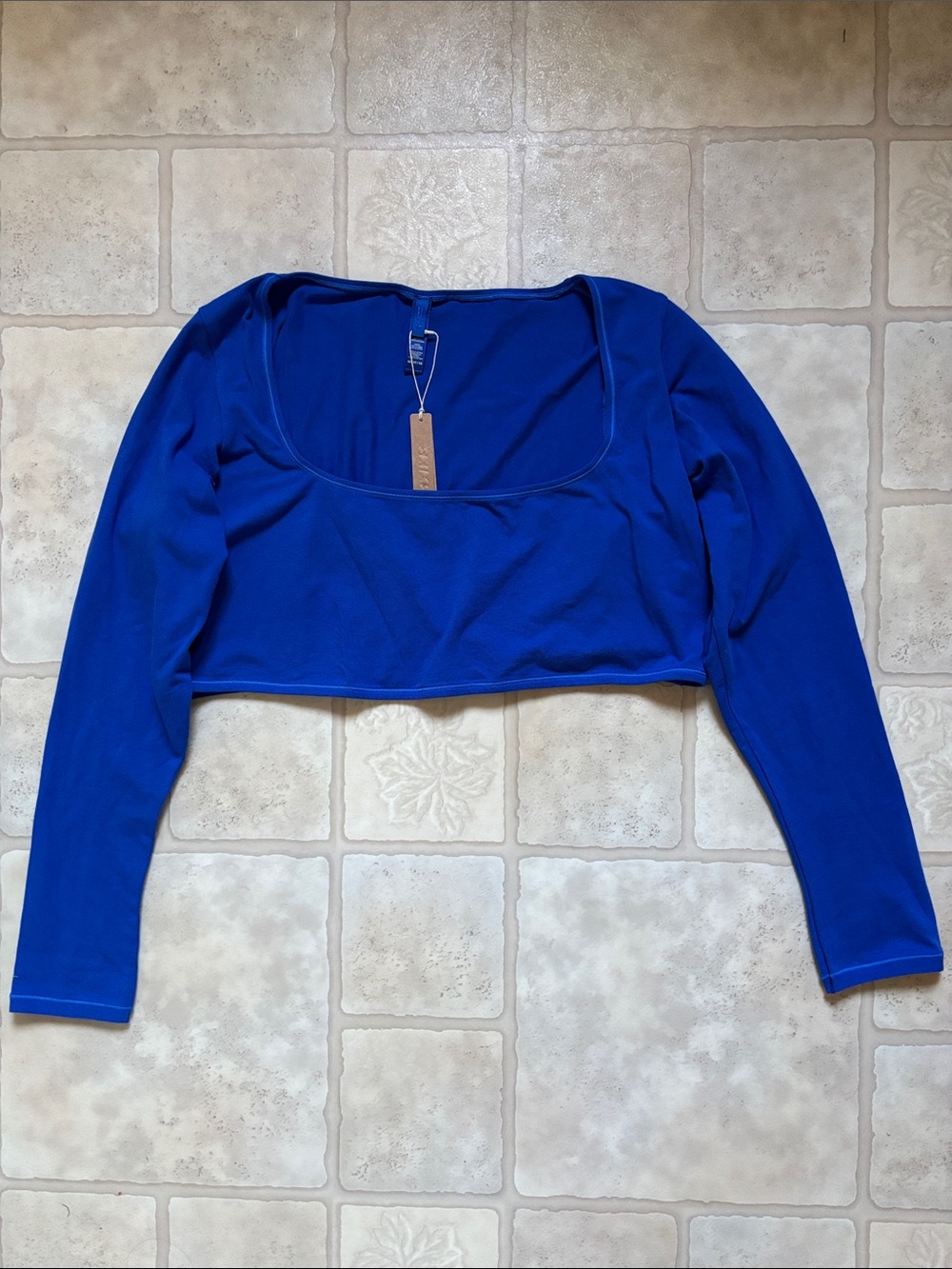 NWT SKIMS Cotton Jersey Long Sleeve Super Crop Tee in Cobalt Blue Size 4X